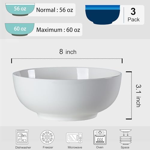 60 oz Large Soup Bowl, Pho Bowls, 8-Inch Off-White Porcelain Bowls Set