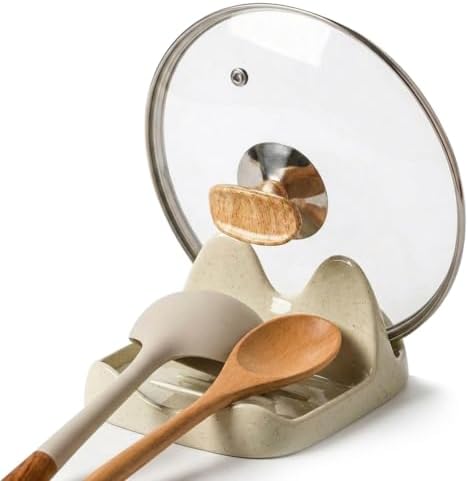 Ceramic Spoon Rest with Pot Lid Holder, 2-in-1 Spoon Holder for Stove