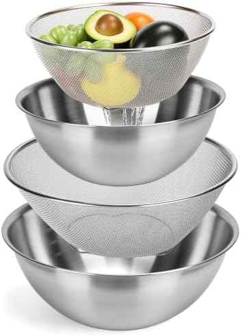 10.63’’ 9.84’’ Stainless Steel Colander Set Strainer Bowl, 4 PCS
