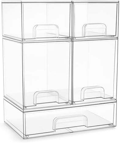 Sorbus Clear Stackable Storage Drawers, 5-Pack