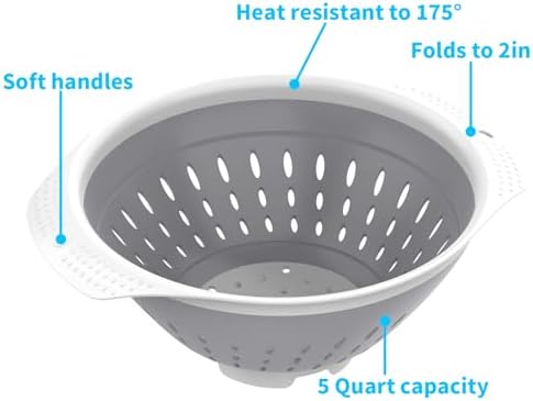 5 Quart Collapsible Colander,BPA Free,Dishwasher Safe,Silicone Food