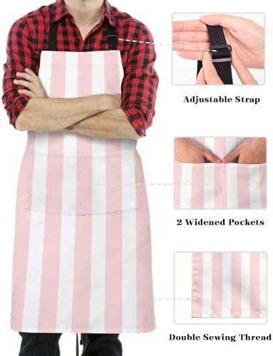 Pink Striped Kitchen Aprons with Pockets Waterproof, Modern Farmhouse