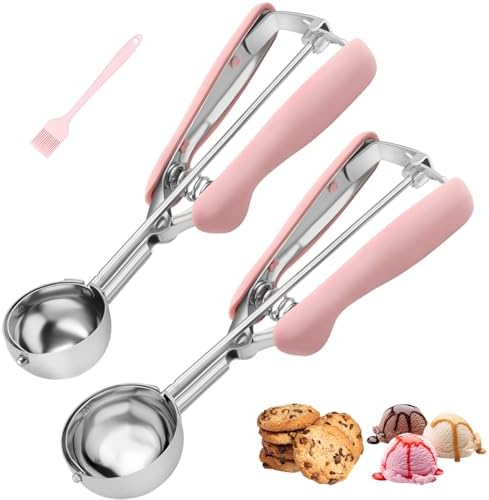 Cookie Scoops for Baking Set of 2, Pink Handle 18/8 Stainless Steel