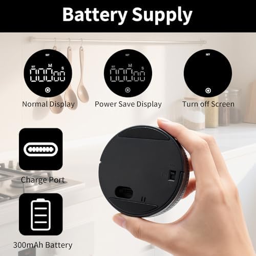 Digital Kitchen Timer, Large LED Display, Black