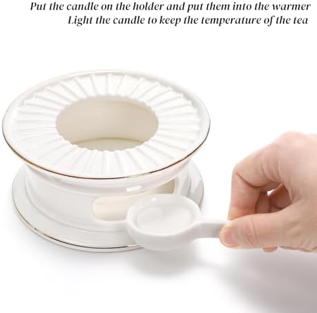 Ceramic Teapot Warmer, Gold Rim Teapot Heater with Tealight Holder