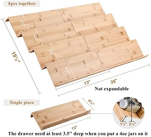 Mulush Bamboo Spice Rack Tray - Spice Drawer Organizer for Kitchen