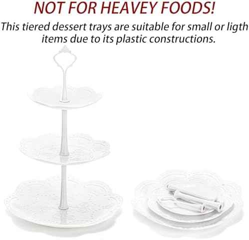 Tosnail 3 Pack 3 Tiers White Plastic Cupcake Stand Dessert Stand