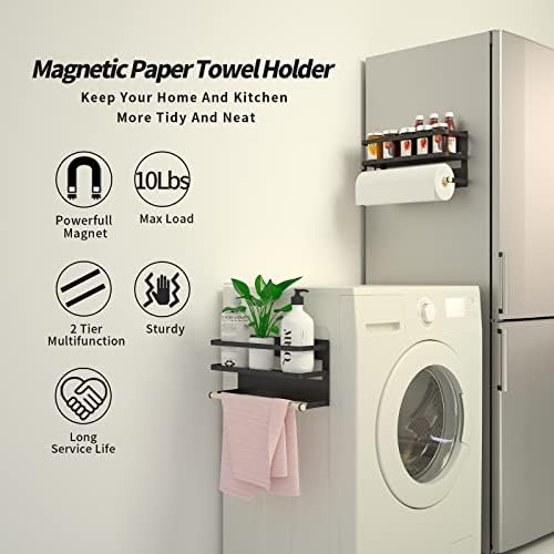 Black Magnetic Paper Towel Holder and Spice Rack