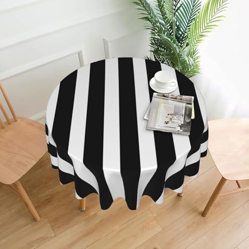 Black White Stripes Round Tablecloth 60 Inch Washable Reusable