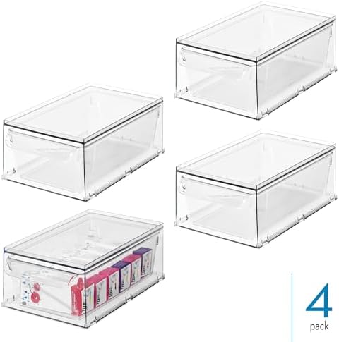 iDesign Stackable Kitchen Storage Drawer, Set of 4, Clear
