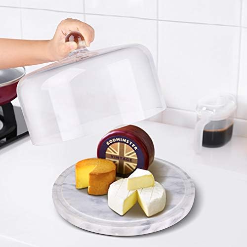 Flexzion Marble Cake Stand with Lid Round Glass Cover Glass Dome Cake
