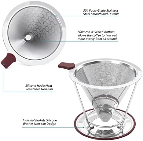Pour Over Coffee Dripper Stainless Steel Coffee Filter Metal Cone