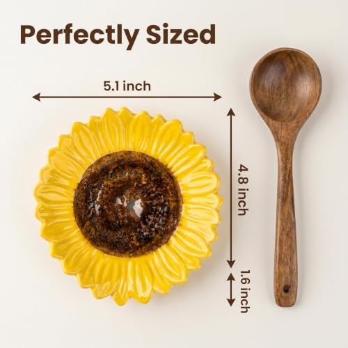 Set of 2 Ceramic Sunflower Spoon Rests for Kitchen Counter & Stove Top