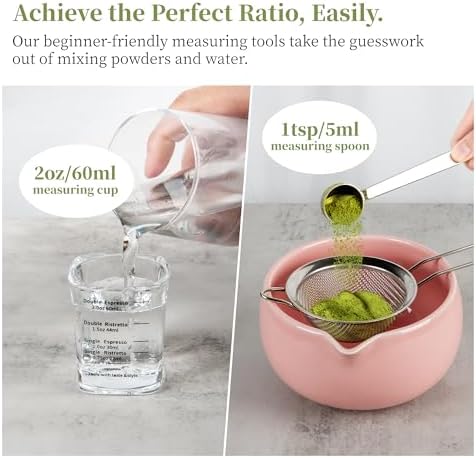 YIBO Matcha Whisk Set Pink, Handcrafted Bamboo Chasen & Ceramic Bowl