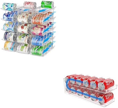 Can Organizer for Pantry Stackable AND Rolling Soda Can Dispenser for