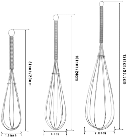 Digead Mini Wire Whisk, 3-Pack - 8, 10 & 12 Inch Small Whisk for