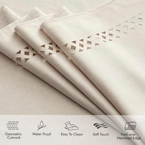 MIULEE Beige 60 Inch Round Linen Tablecloth with Decorative Cutouts