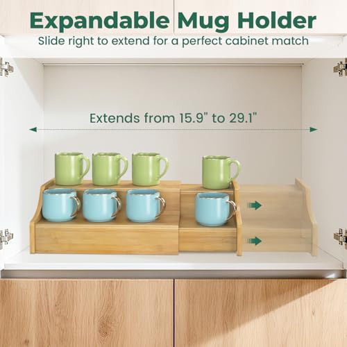 EsLuker.ly Coffee Mug Cup Holder Rack for Cabinets Countertop, Bamboo