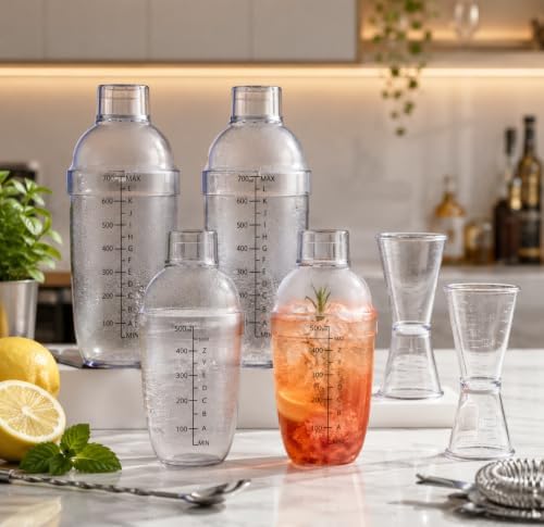 Uiifan 6 Pcs Plastic Cocktail Shaker Set 4 Pcs 17 oz 24 oz Hand Drink