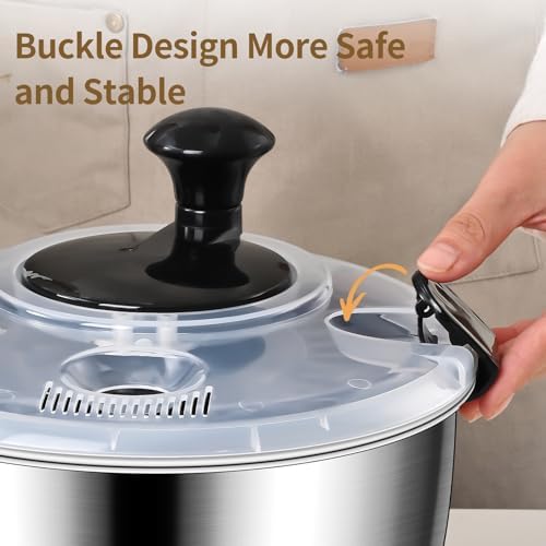 5.3 Qt Stainless Steel Salad Spinner, BOMANSI BOMS Vegetable Spinners, Lettuce Spinner, Fruit Washer, Large Salad Spinners, Dishwasher Safe, 304 Stainless Steel Bowl & Basket