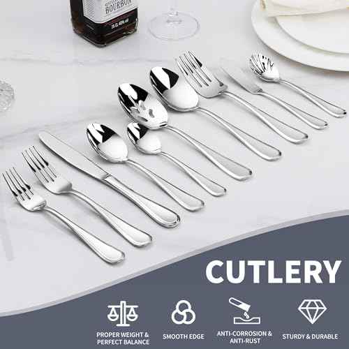 Heavy Silverware Set for 12, 65 PCS 18/10 Flatware Set & Serving