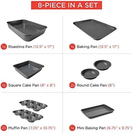 Elbee Home 8 Piece Nesting Bakeware Set, Nonstick Cookie Sheets and Tins