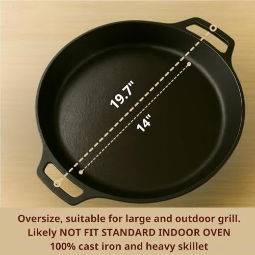 Extra Large Pre-Seasoned 17 Inch Cast Iron Skillet With Lid, Double Handle