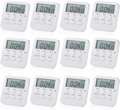 Weewooday 12 Pcs Digital Kitchen Timers, White