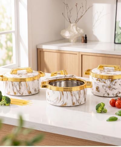 3 Piece Insulated Casserole Dishes with Lids, Thermal Serving Bowls Set