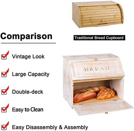 HOMEKOKO Vintage Double Layer Farmhouse Bread Box for Kitchen Counter,White