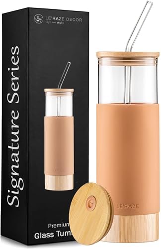 20oz Glass Tumbler Cup with Straw and Bamboo Lid & Base with