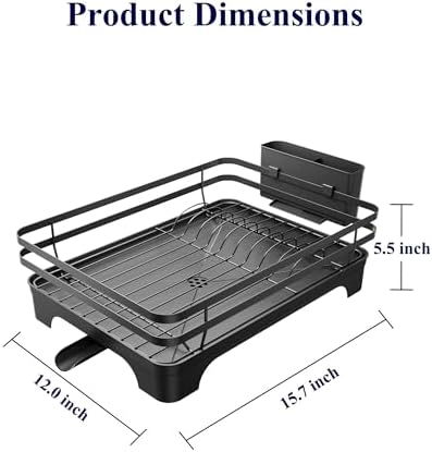 Kitsure Dish Drying Rack, 15.7" x 12.0" x 5.5", Black