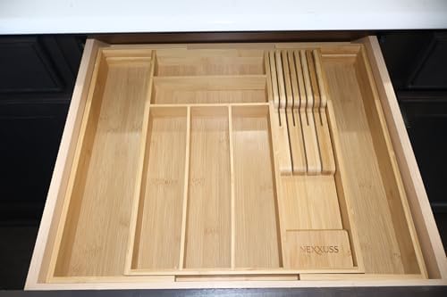 Nexxuss Bamboo Kitchen Drawer Organizer, Expandable Utensil Organizer