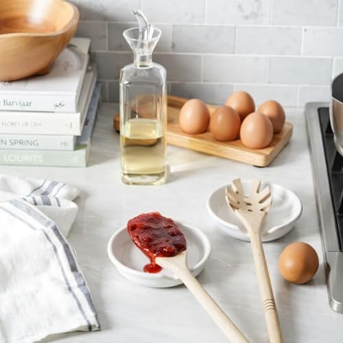 Irenare 8 Pcs Ceramic Spoon Rest for Stove Top, 3.74 Inch, White