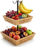 G.a HOMEFAVOR 2-Tier Bamboo Square Fruit Basket for Kitchen Countertop