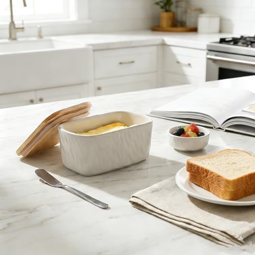 KOOV Porcelain Large Butter Dish with Lid, Airtight Butter Container