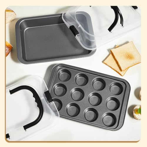 Qinyoung 2 Pcs 9" x 13" Cake Baking Pan with Lid 12 Cup Muffin Pan