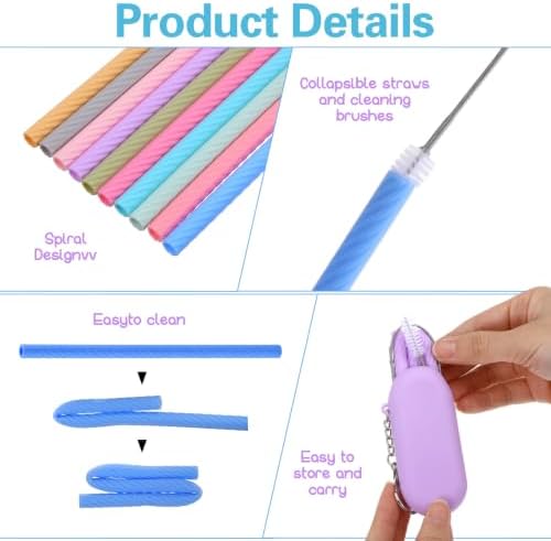 20 Sets Silicone Straws with Case Reusable Collapsiblable Foldable