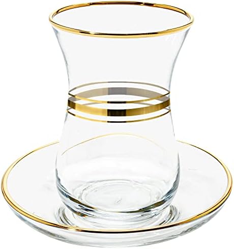 Vikko Turkish Tea Glasses & Saucers, 4 Oz Authentic Turkish Tea