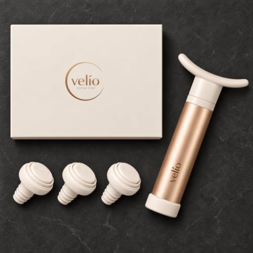 Velio Wine Saver Vacuum Pump & 3 Wine Stoppers – Wine Accessories Gift