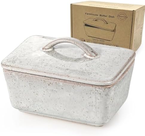 Besmeety Ceramic Butter Dish with Lid for Countertop, European 250g