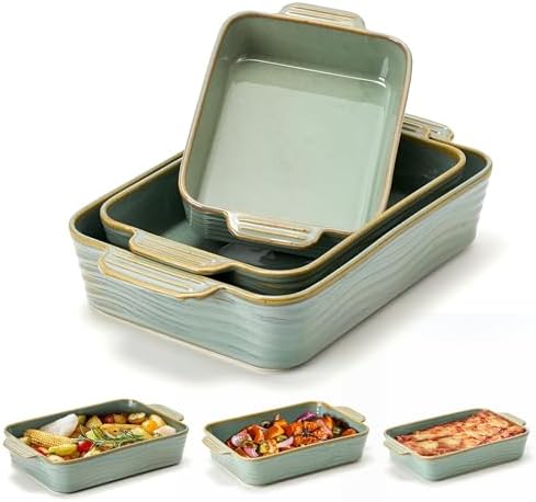 Ceramic Baking Dish Set of 3, Casserole Dishes for Oven, Rectangular