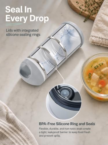Lille Home Stackable Stainless Steel Thermal Lunch Box, 43OZ/1.38L