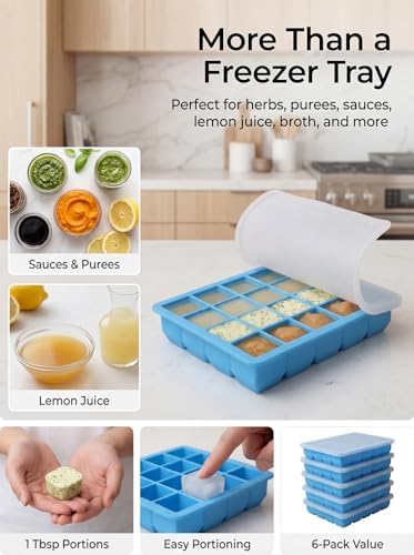6 Pack 1 Tbsp Silicone Freezer Molds with Lids, Garlic Freezer Tray