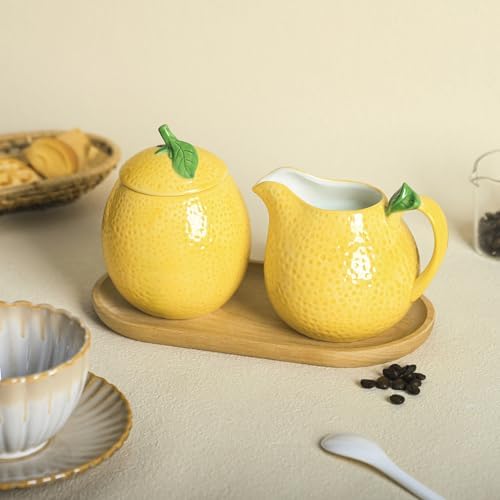 CHOOLD Ceramic Lemon Shape Creamer and Sugar Bowl Set, Cream Pitcher
