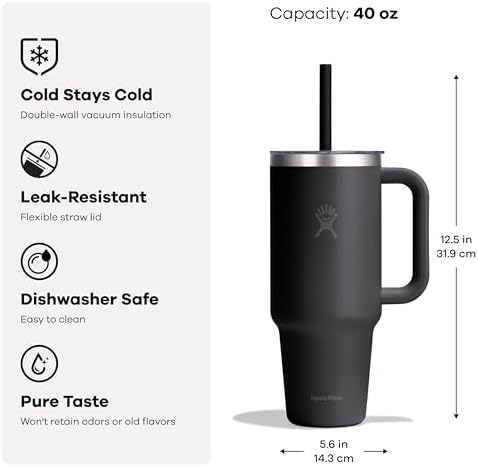 Hydro Flask Travel Tumbler with Handle, Clear Lid and Straw