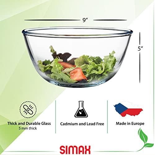 SIMAX 2.6 Quart Glass Mixing Bowl, Large Microwave & Oven Safe Bowl