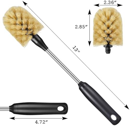 Bottle Cleaning Brush with 2 Replaceable Heads, 13 in, Yellow