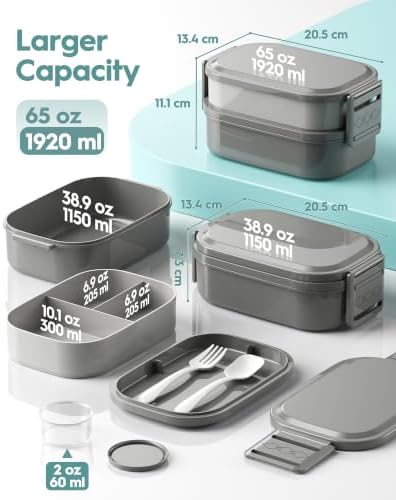 BiuLeon Bento Box Adult Lunch Box, 65 Oz Capacity Lunch