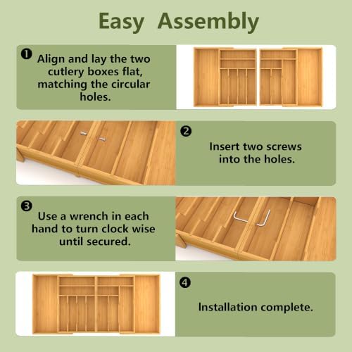 Suli Extra Large Silverware Drawer Organizer,Expandable 22in to 37in,Bamboo